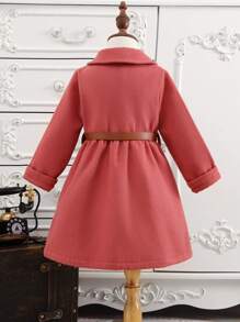 SHEIN 女小童1入組雙排釦腰帶花呢外套 - 西瓜粉 - 查看 2