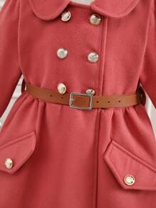 SHEIN 女小童1入組雙排釦腰帶花呢外套 - 西瓜粉 - 查看 5