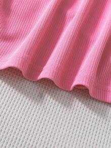 SHEIN Young Girl Two Tone Ribbed Knit Tee - Pink - View 3