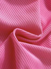 SHEIN Young Girl Two Tone Ribbed Knit Tee - Pink - View 4