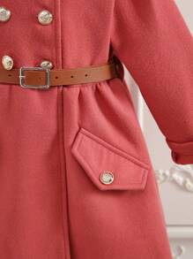 SHEIN 女小童1入組雙排釦腰帶花呢外套 - 西瓜粉 - 查看 7