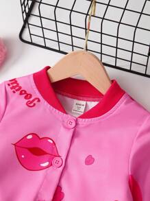 SHEIN 女小童字母&嘴唇印花飛行員夾克&短褲 - 粉色 - 查看 5