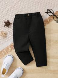 SHEIN Spring/Autumn Baby Boy Solid Color Casual British Style Pants
