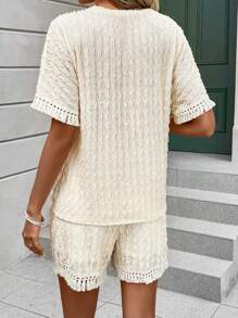 SHEIN LUNE Solid Batwing Sleeve Tee & Shorts - Apricot - View 2