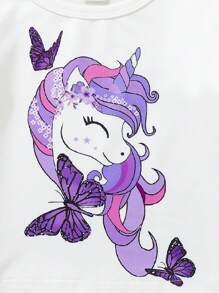 SHEIN 女嬰獨角獸印花T恤&蝴蝶圖案喇叭褲 - 彩色 - 查看 6