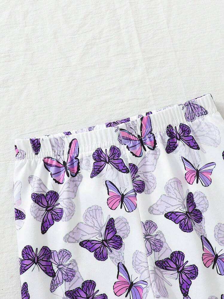 SHEIN Baby Girl Unicorn Print Tee & Butterfly Print Flare Leg Pants - Multicolor - View 8