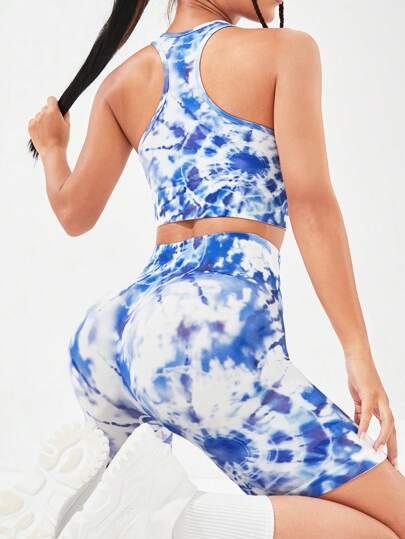 SHEIN Yoga Trendy 紮染前鏤空運動套裝