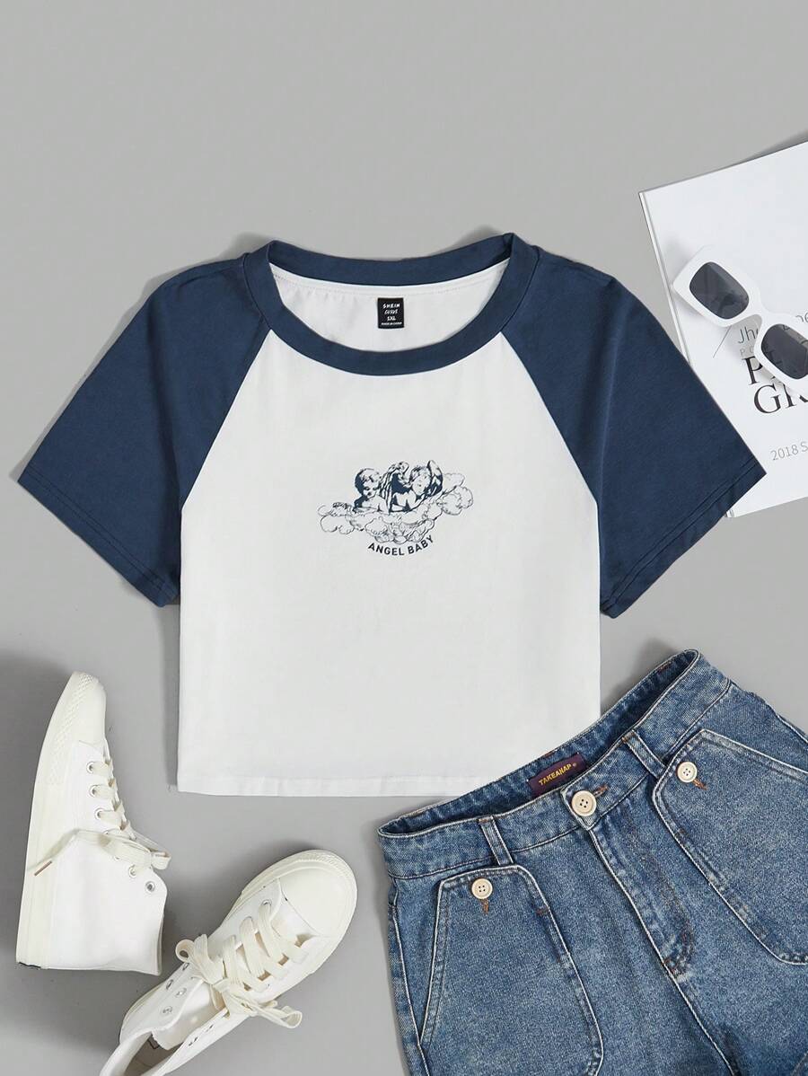 SHEIN EZwear Áo thun Plus size Con số Lá thư Giải trí - trắng - Xem 1