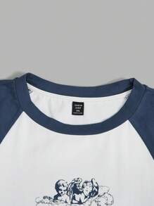 SHEIN EZwear Áo thun Plus size Con số Lá thư Giải trí - trắng - Xem 3