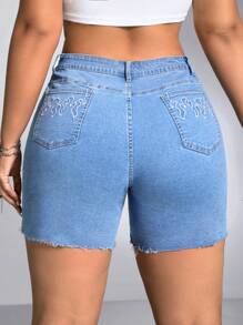 SHEIN SXY Hơn Cắt Thô Quần short Denim - Rửa trung bình - Xem 1
