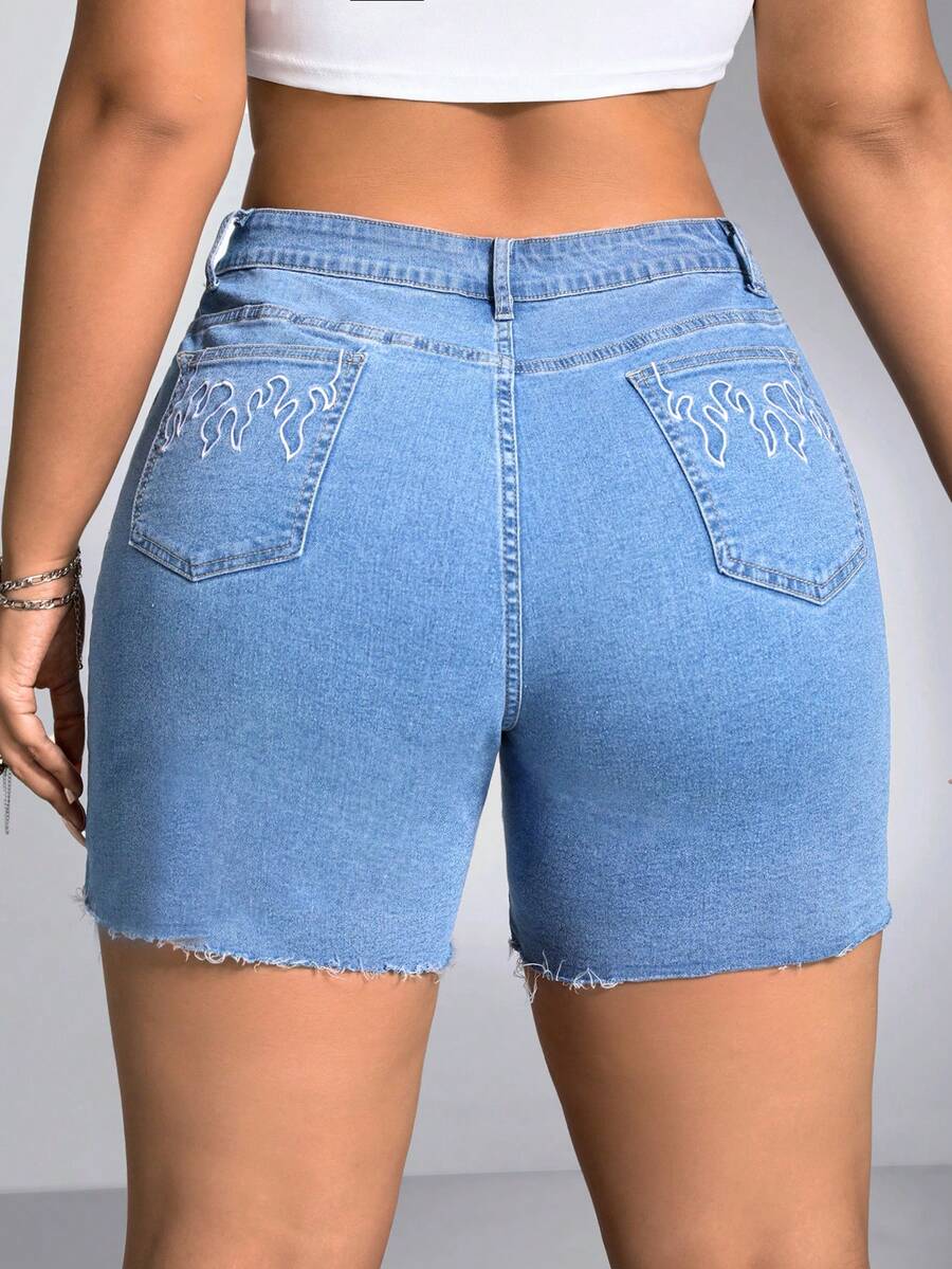 SHEIN SXY Hơn Cắt Thô Quần short Denim - Rửa trung bình - Xem 1