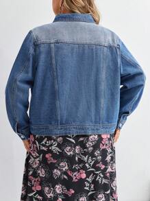 SHEIN LUNE 大碼補丁貼口袋牛仔夾克 - 中等水洗藍 - 查看 2