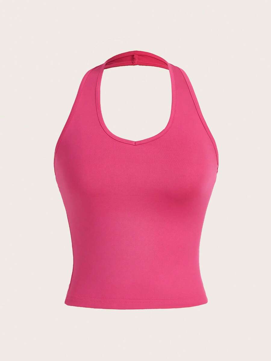 SHEIN BASICS Chất rắn Áo hai dây - Màu Hồng Tươi - Xem 1