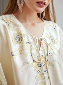 MOTF PREMIUM Hoa Tay áo bóng bay TIE-NECK Áo sơ mi - Màu be - Xem 3