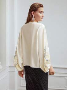 MOTF PREMIUM Hoa Tay áo bóng bay TIE-NECK Áo sơ mi - Màu be - Xem 9