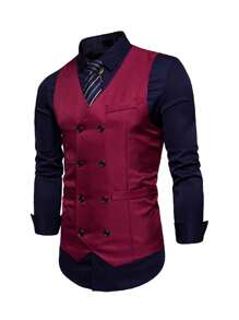 Men 1pc Double Breasted Waistcoat - Burgundy - View 3