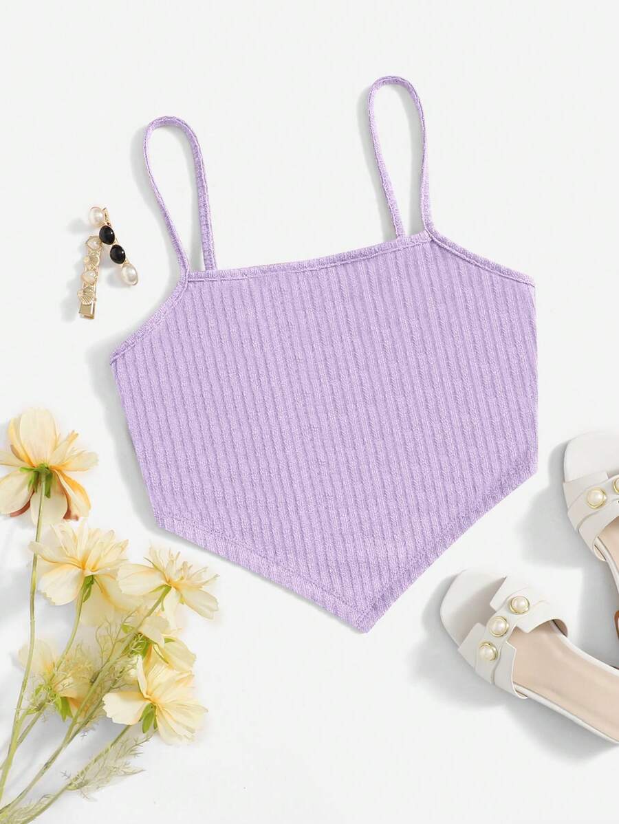 SHEIN 青少年女孩不對稱下擺吊帶上衣 - 紫丁香色 - 查看 1