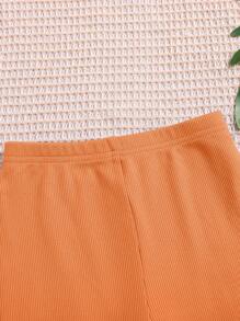 SHEIN Cô Gái Trẻ Cắt ra Áo ba lỗ & Quần short đi xe - trái cam - Xem 3