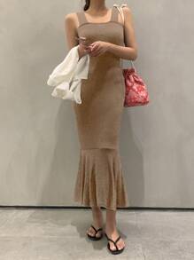 DAZY Vestido de mujer con volantes en el bajo, vestido de boda - Caqui - Ver 1