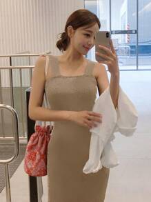 DAZY Vestido de mujer con volantes en el bajo, vestido de boda - Caqui - Ver 5