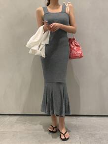 DAZY 素色荷葉邊吊帶洋裝 - 灰色 - 查看 1