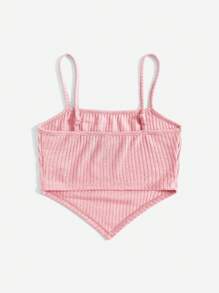 SHEIN Thiếu niên cô gái Đồ đan Ribbed Bandana Hem Cami ngọn - Màu Hồng baby - Xem 2