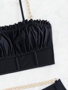 Chuỗi Dây đeo Nếp gấp Phần Ngực Bộ đồ bơi Bikini - màu đen - Xem 4