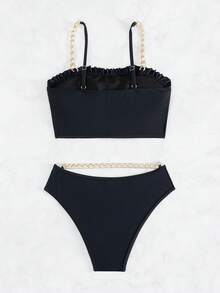 Chuỗi Dây đeo Nếp gấp Phần Ngực Bộ đồ bơi Bikini - màu đen - Xem 5