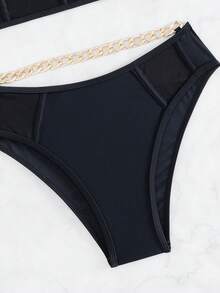 Chuỗi Dây đeo Nếp gấp Phần Ngực Bộ đồ bơi Bikini - màu đen - Xem 7