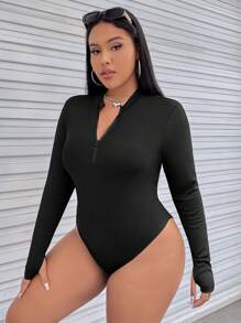 SHEIN EZwear Bộ đồ liền thân Plus Half Zip màu đen, cho mùa đông - màu đen - Xem 4