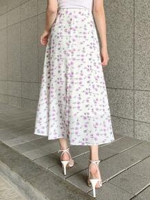 DAZY Floral Print High Waist Skirt,Ruffle - Purple - View 2