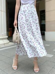 DAZY Floral Print High Waist Skirt,Ruffle - Purple - View 5