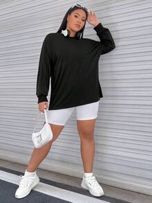 SHEIN EZwear 大碼日月圖案落肩T恤 - 黑色 - 查看 4