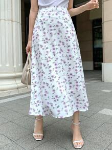 DAZY Floral Print High Waist Skirt,Ruffle - Purple - View 6