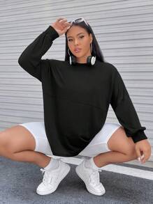 SHEIN EZwear 大碼日月圖案落肩T恤 - 黑色 - 查看 5