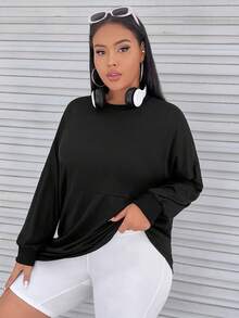 SHEIN EZwear 大碼日月圖案落肩T恤 - 黑色 - 查看 6