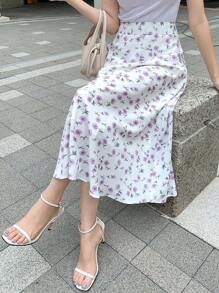 DAZY Floral Print High Waist Skirt,Ruffle - Purple - View 8