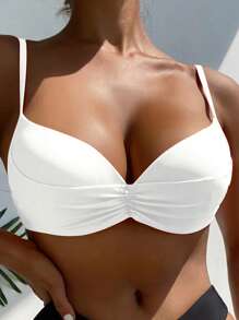 SHEIN Swim Ruched Push Up Bikini Top,Summer Beach - White - View 1