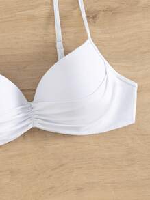 SHEIN Swim Ruched Push Up Bikini Top,Summer Beach - White - View 3