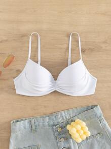 SHEIN Swim Ruched Push Up Bikini Top,Summer Beach - White - View 7