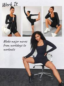 GLOWMODE FeatherFit™-Sculpt Star Square Neck Sports Jumpsuit