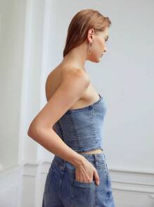 MOTF PREMIUM ZIPPER BACK DENIM TUBE TOP - Light Wash - View 6
