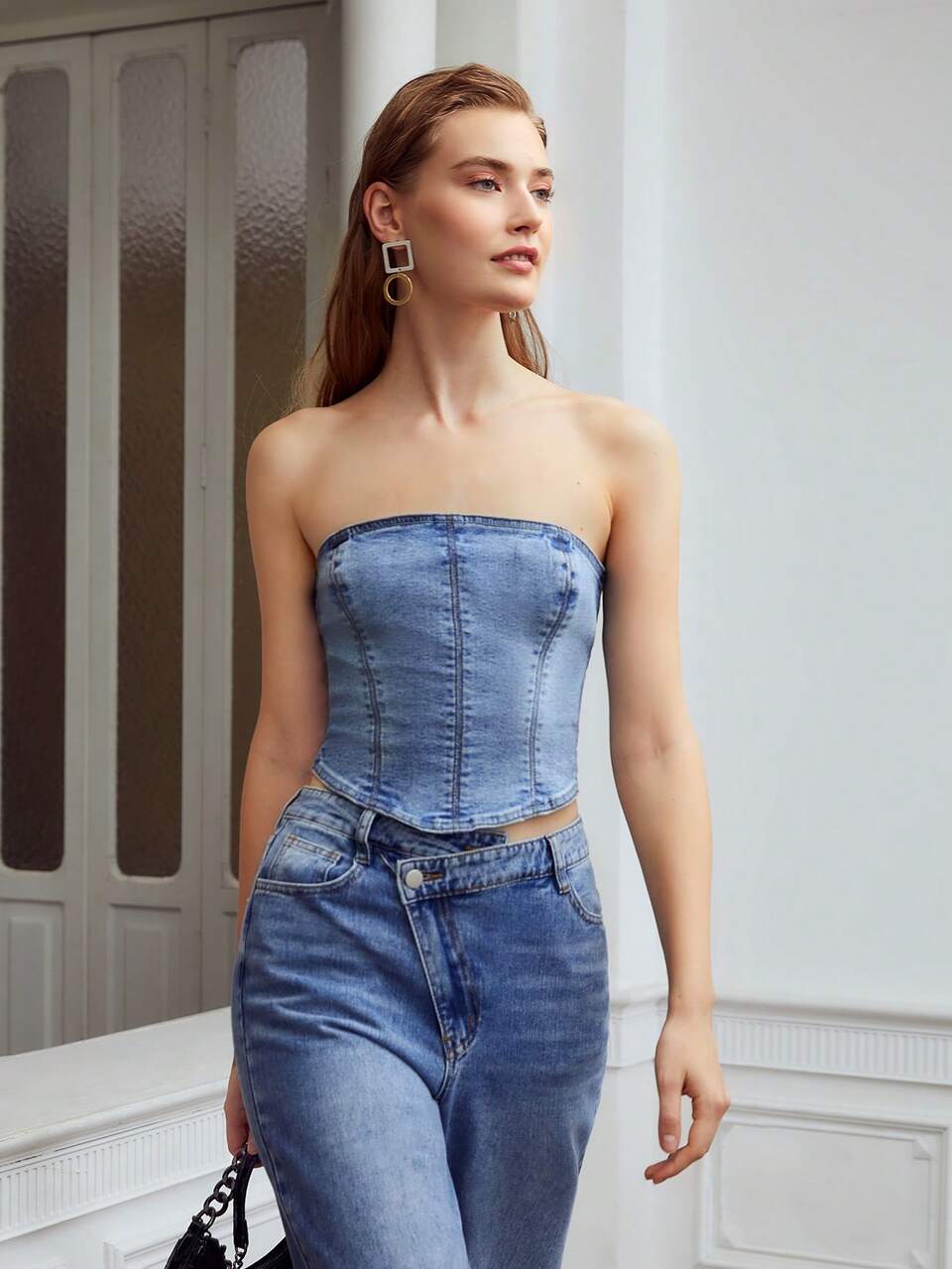 ZIPPER BACK DENIM TUBE TOP