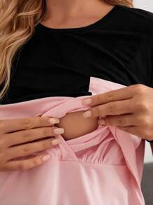 SHEIN Maternity Striped Print Patched Pocket Nursing Tee - Multicolor - View 5