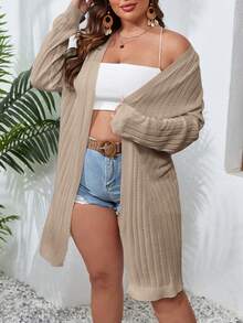 SHEIN VCAY Áo khoác cardigan thả vai cỡ lớn - Màu be - Xem 4