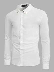 Manfinity NiteLyfe 男士素色前排扣襯衫 - 白色 - 查看 1