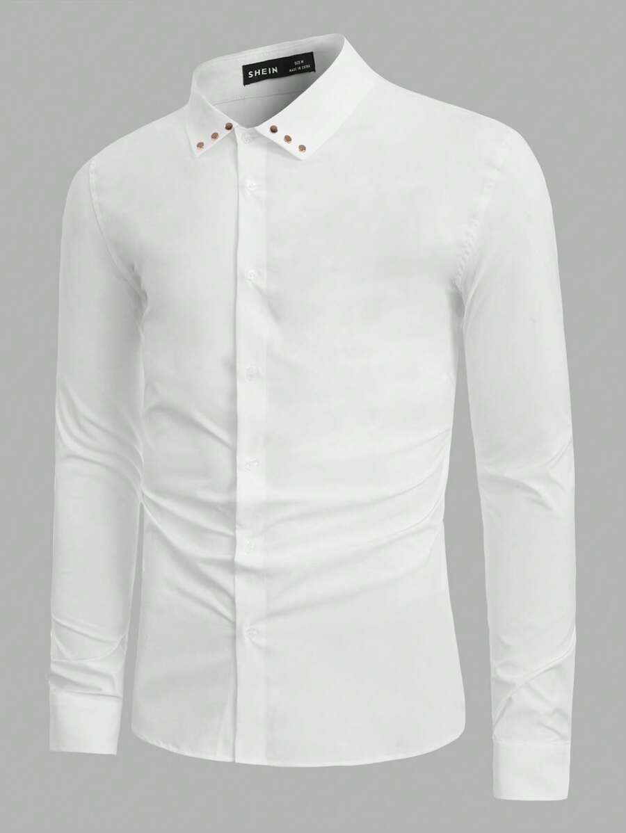 Manfinity NiteLyfe 男士素色前排扣襯衫 - 白色 - 查看 1