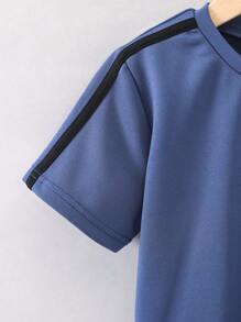 SHEIN 男小童鹿角圖案拼接側邊接縫T恤和運動褲 - 彩色 - 查看 5