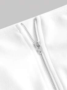 SHEIN MOD Plus Draped Collar Lantern Sleeve Bandana Hem Crop Top,Sheer - White - View 4