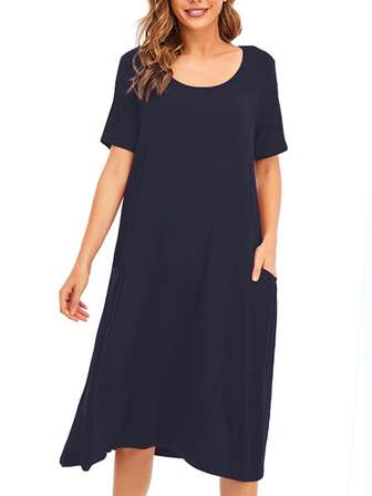 Solid Pocket Detail Tee Dress